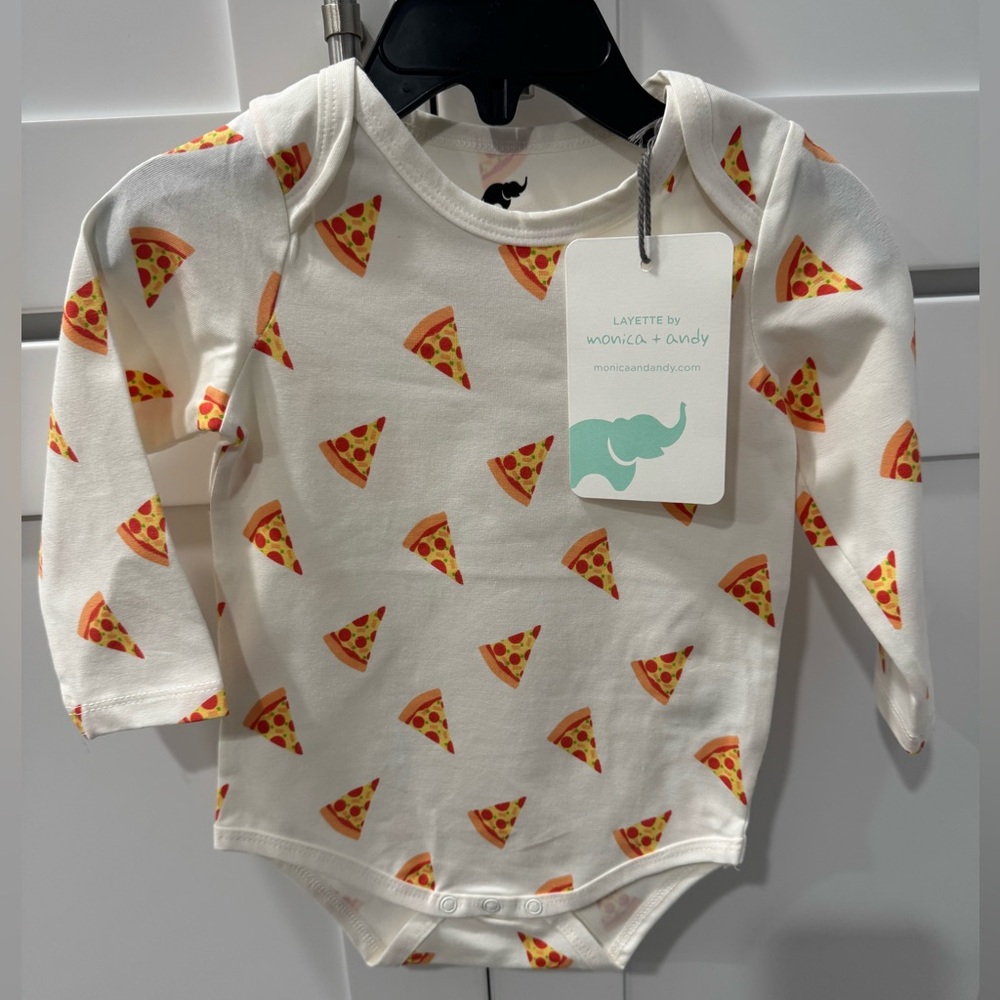 monica + andy 2 Pack Pizza & Pretzel Long Sleeve One Pieces - Size 9-12 months